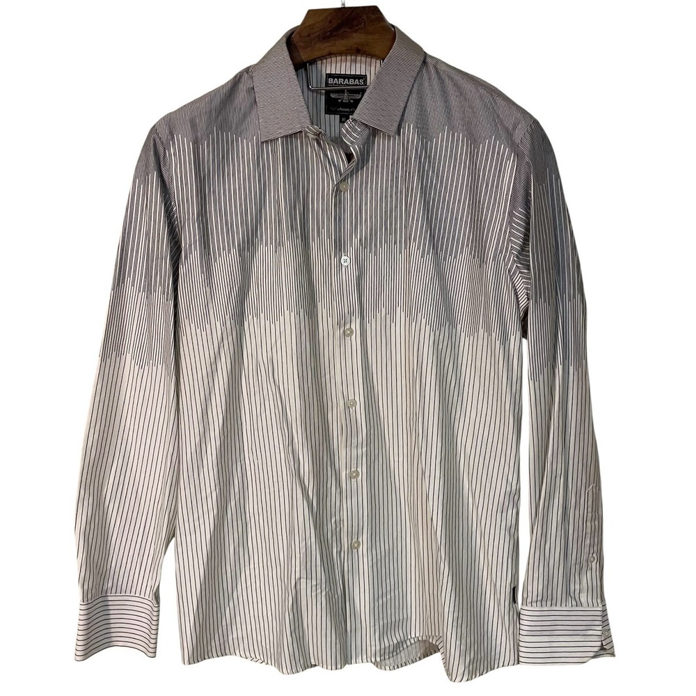 Barabas Mens Black White Stripe Western Button up Shirt Modern Casual Career XL